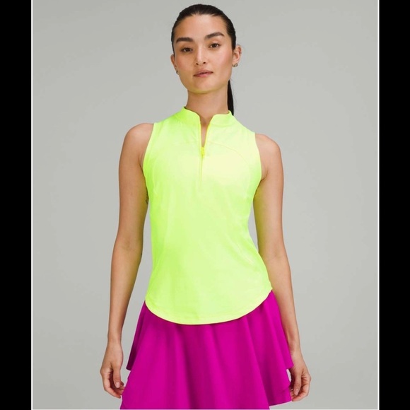 lululemon athletica Tops - Lululemon Front Zip Mock-Neck Tennis Tank Top in Highlight Yellow Size 10
